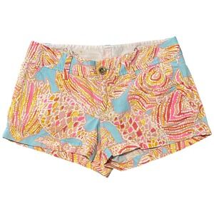 Lilly Pulitzer The Walsh Pink Yellow Blue Seashell Fish Print Cotton Sz 0 Shorts